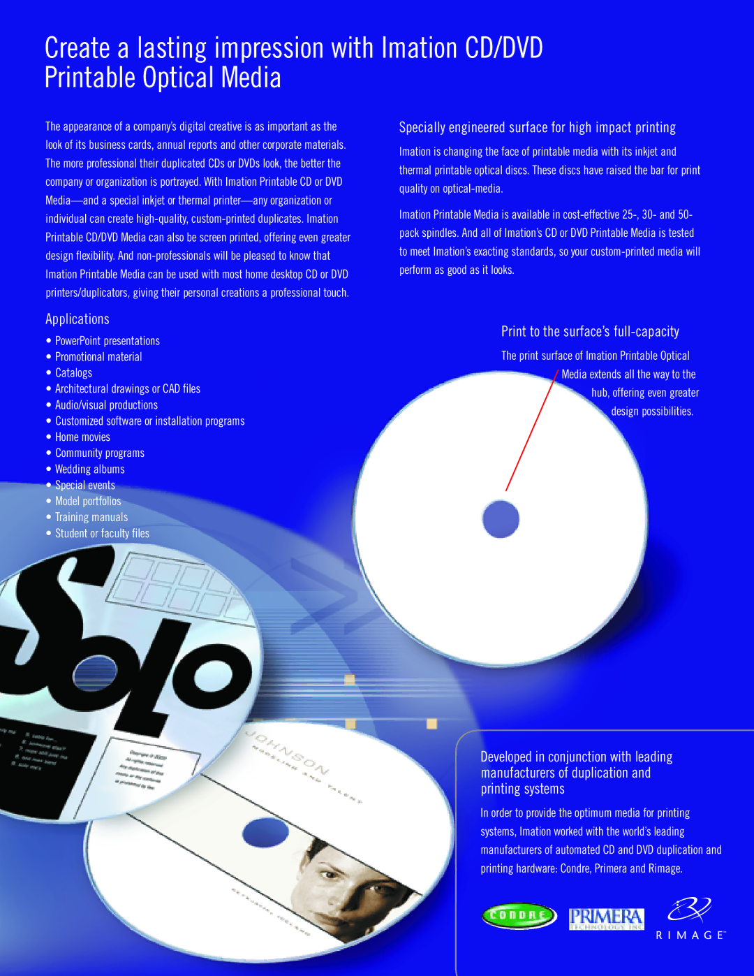 Imation DVD Player manual Specially engineered surface for high impact printing 