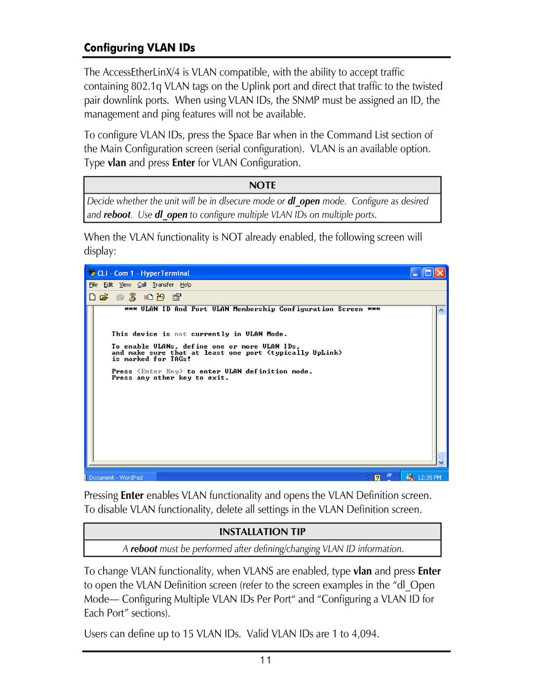 IMC Networks AccessEtherLinx/4 operation manual Configuring Vlan IDs 