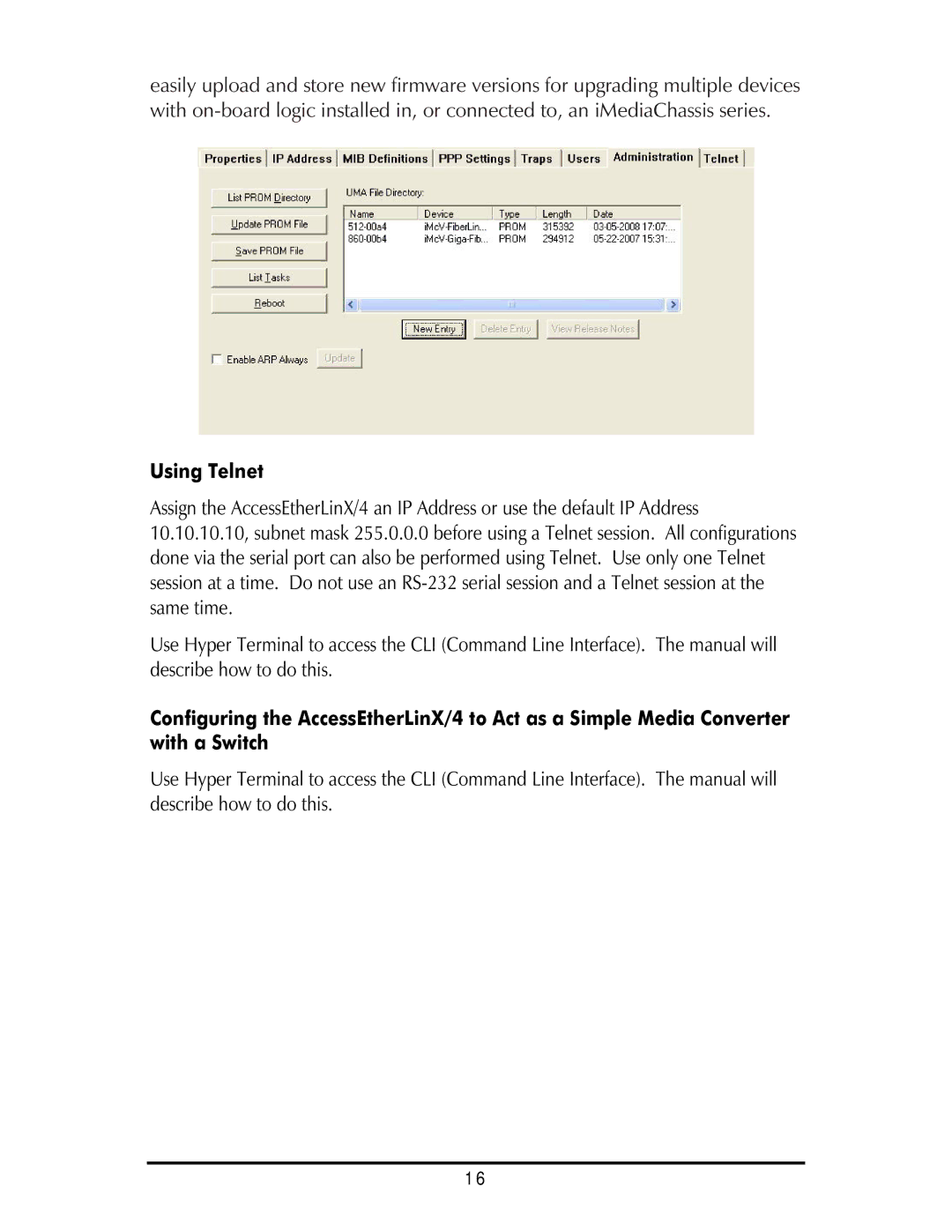 IMC Networks AccessEtherLinx/4 operation manual Using Telnet 