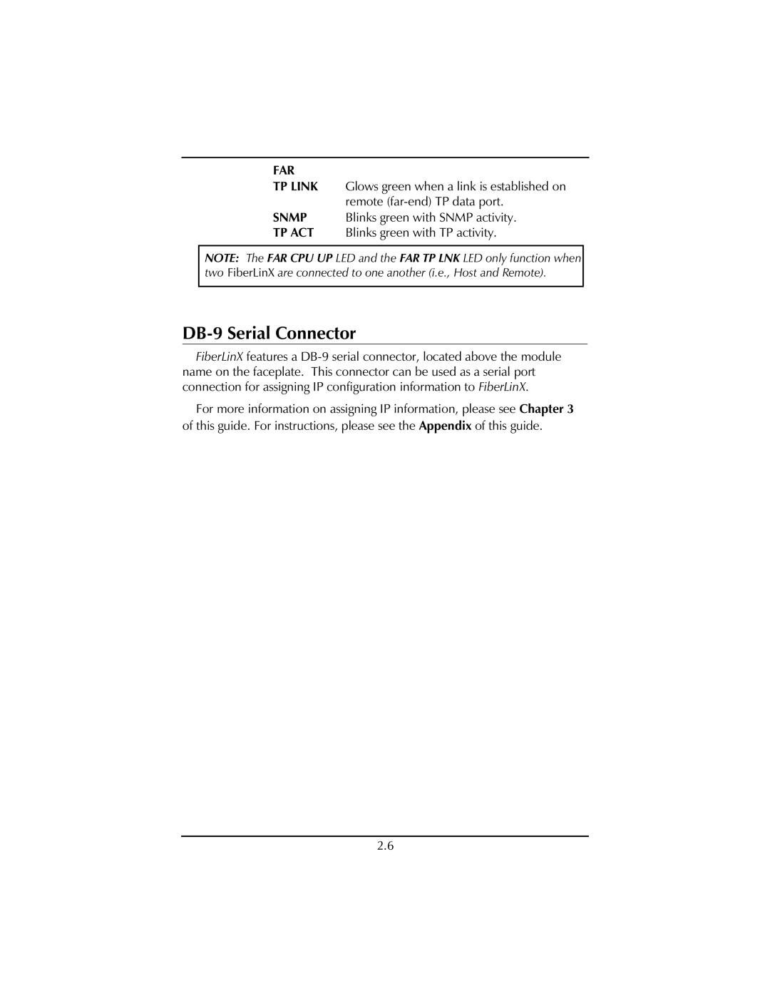 IMC Networks FiberLinX installation manual DB-9 Serial Connector, Far 