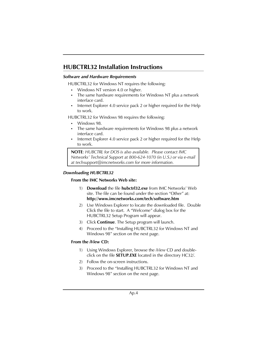 IMC Networks FiberLinX installation manual HUBCTRL32 Installation Instructions 