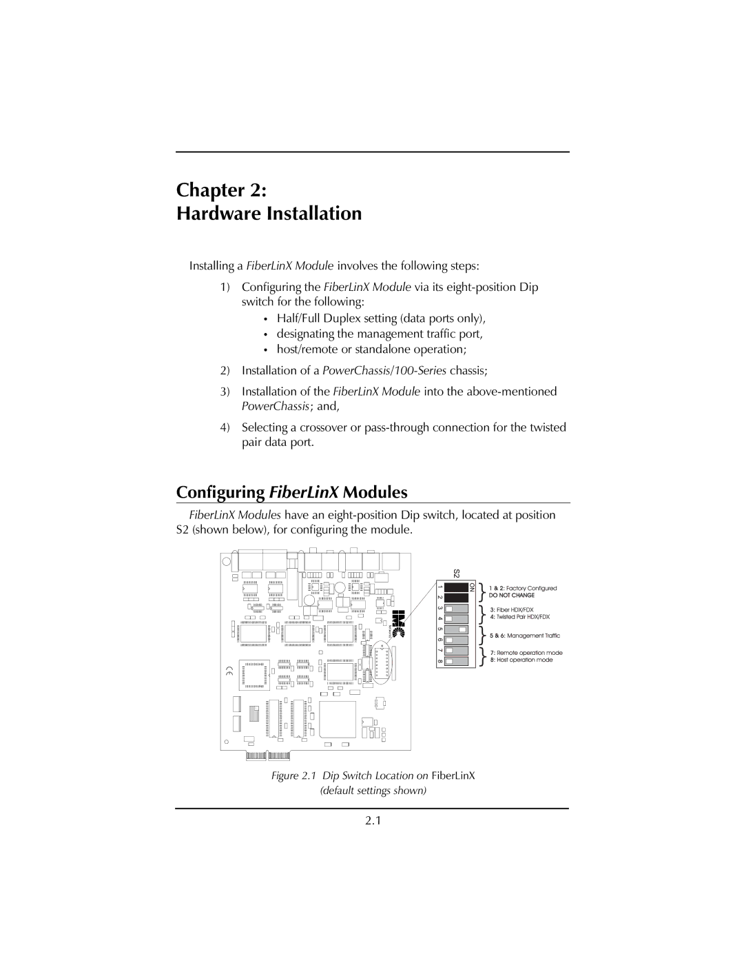 IMC Networks installation manual Chapter Hardware Installation, Configuring FiberLinX Modules 