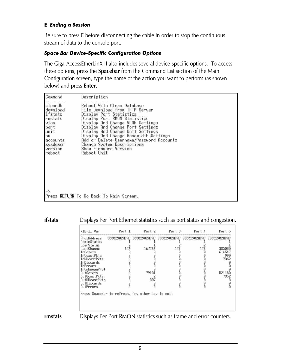 IMC Networks Giga-AcessEtherLinx-II operation manual Ifstats 