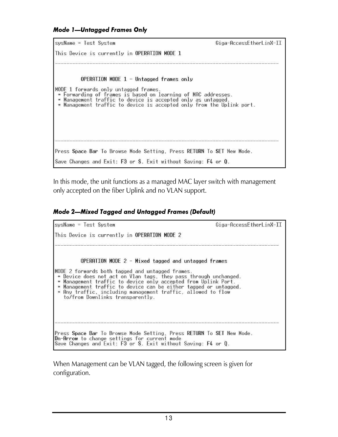 IMC Networks Giga-AcessEtherLinx-II operation manual Mode 1-Untagged Frames Only 