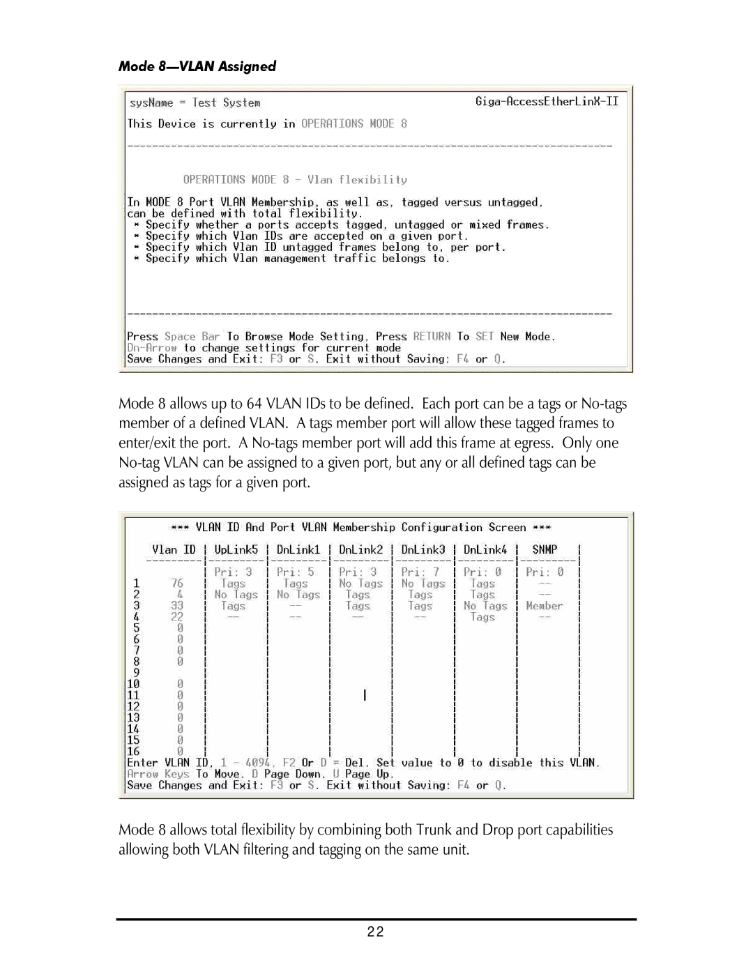 IMC Networks Giga-AcessEtherLinx-II operation manual Mode 8-VLAN Assigned 