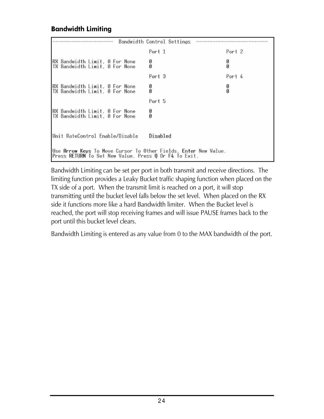 IMC Networks Giga-AcessEtherLinx-II operation manual Bandwidth Limiting 