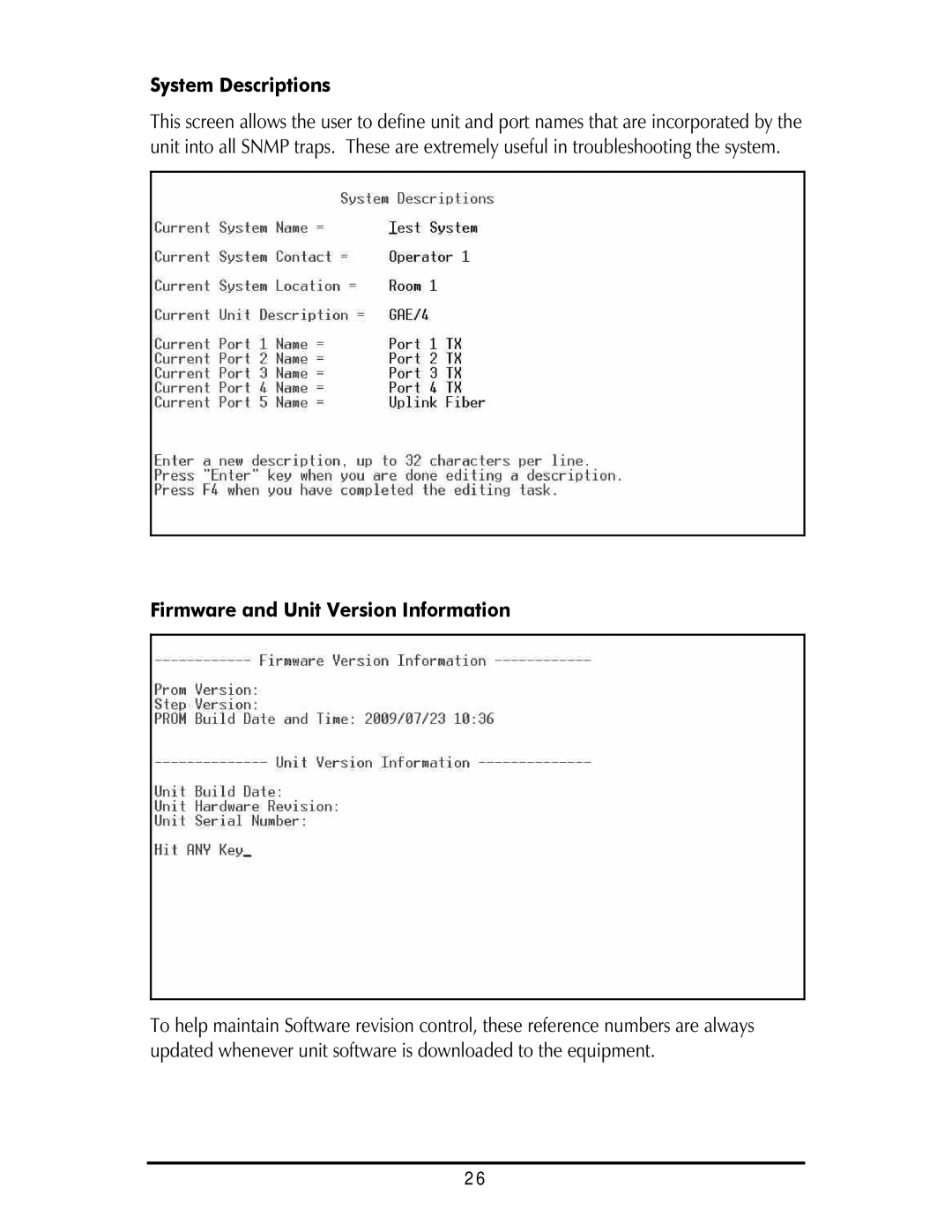 IMC Networks Giga-AcessEtherLinx-II operation manual System Descriptions, Firmware and Unit Version Information 