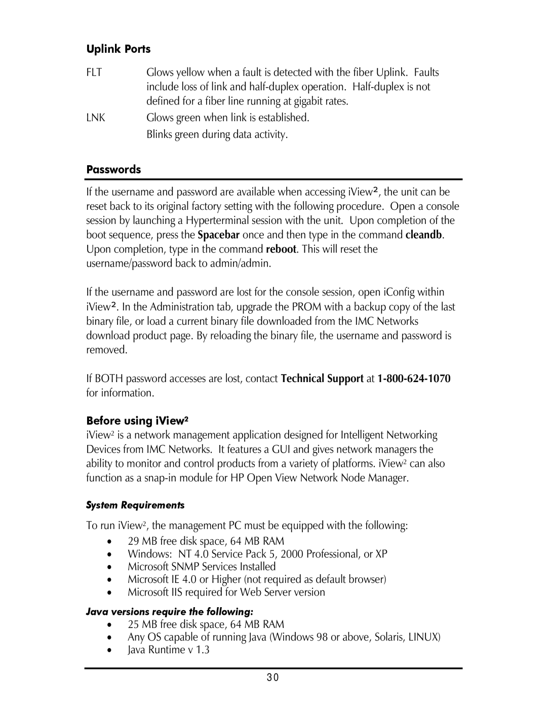 IMC Networks Giga-AcessEtherLinx-II operation manual Uplink Ports, Passwords, Before using iView² 