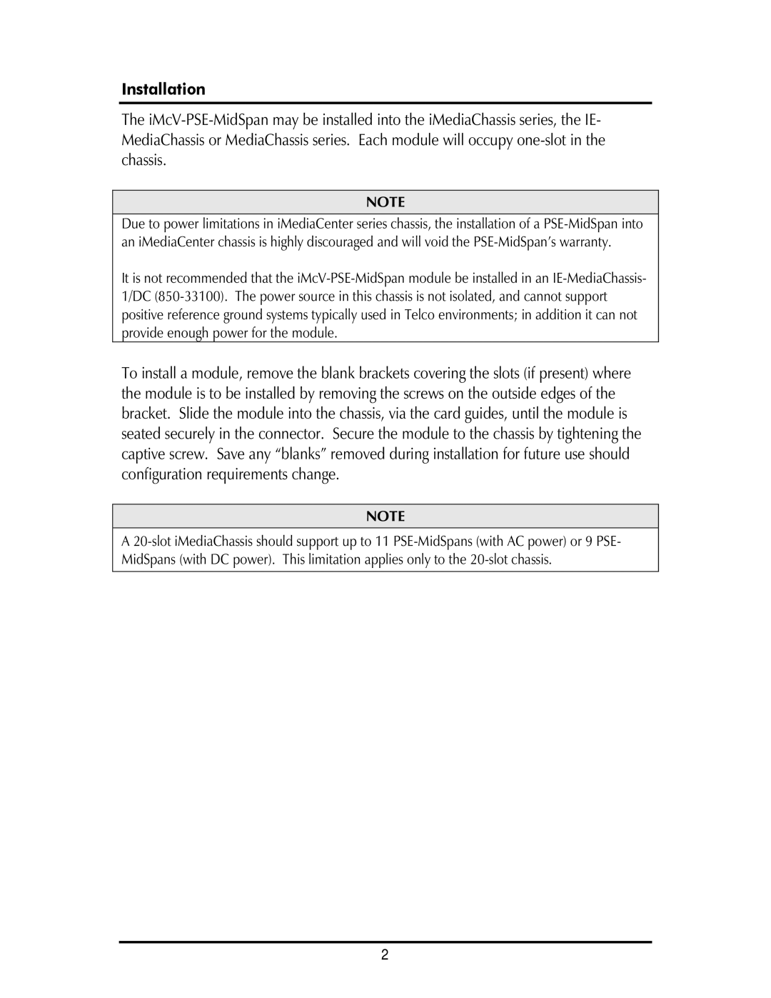 IMC Networks iMcV-PSE-MidSpan operation manual Installation 