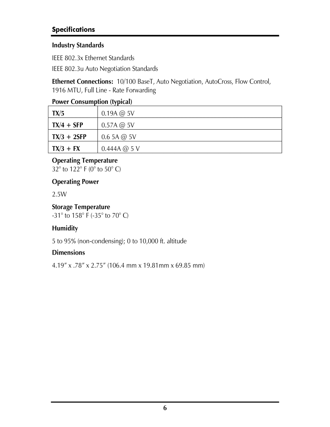 IMC Networks iMcV-Switch operation manual Specifications, Industry Standards 