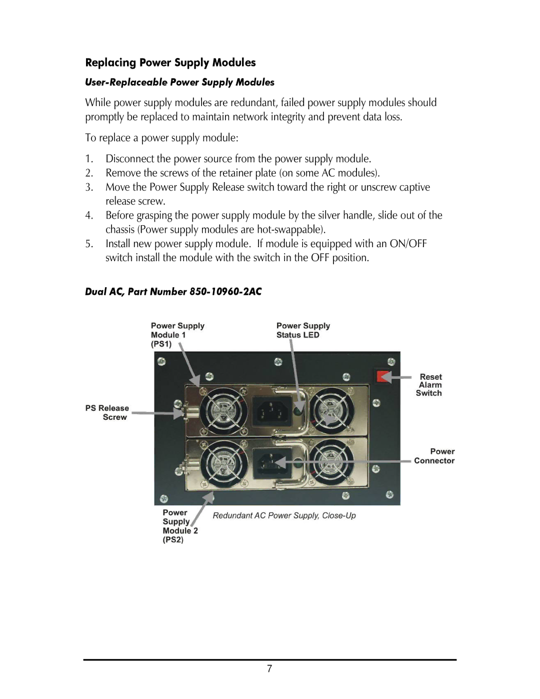 IMC Networks iMediaChassis/3, 20, iMediaChassis/6 Replacing Power Supply Modules, User-Replaceable Power Supply Modules 