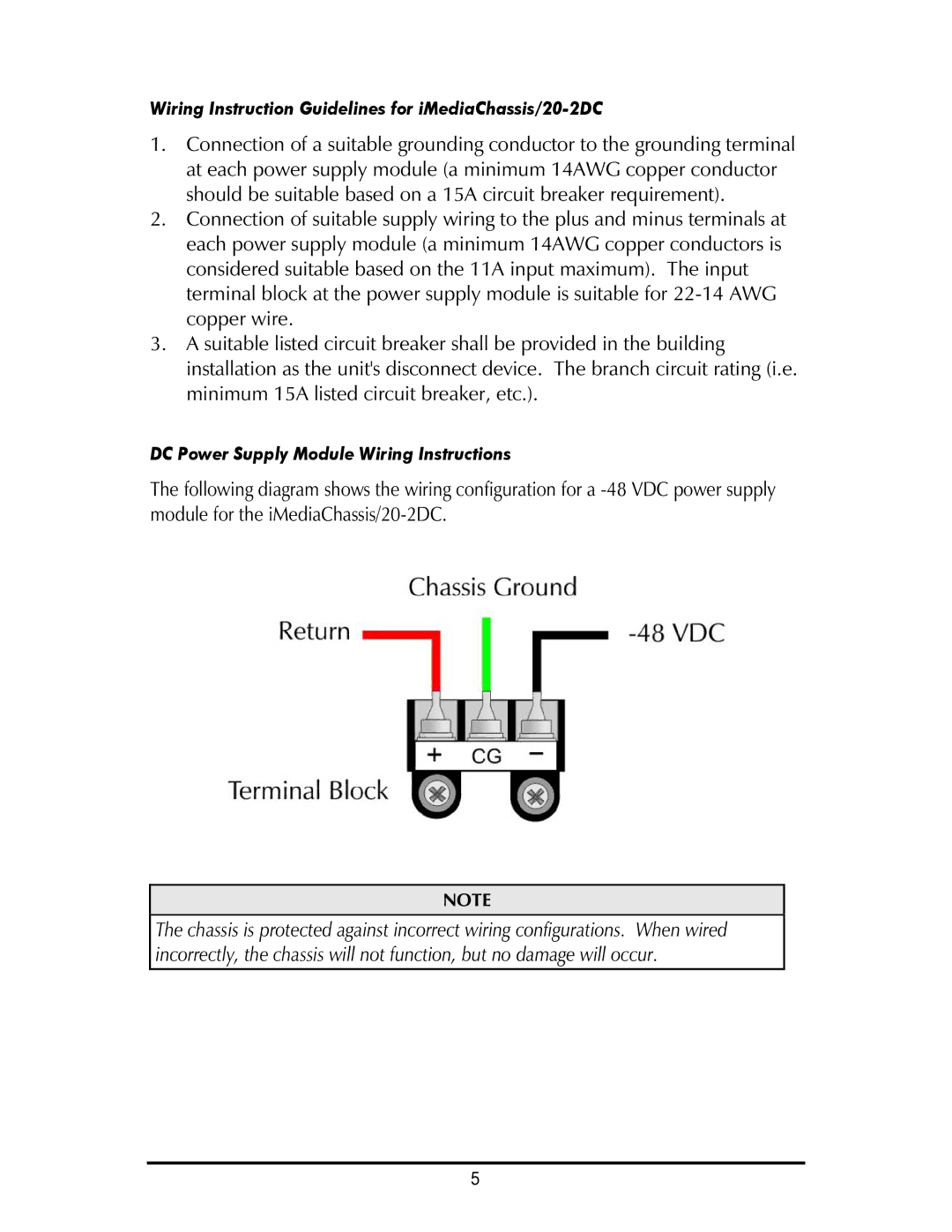 IMC Networks iMediaChassis/6, iMediaChassis/3 operation manual Wiring Instruction Guidelines for iMediaChassis/20-2DC 