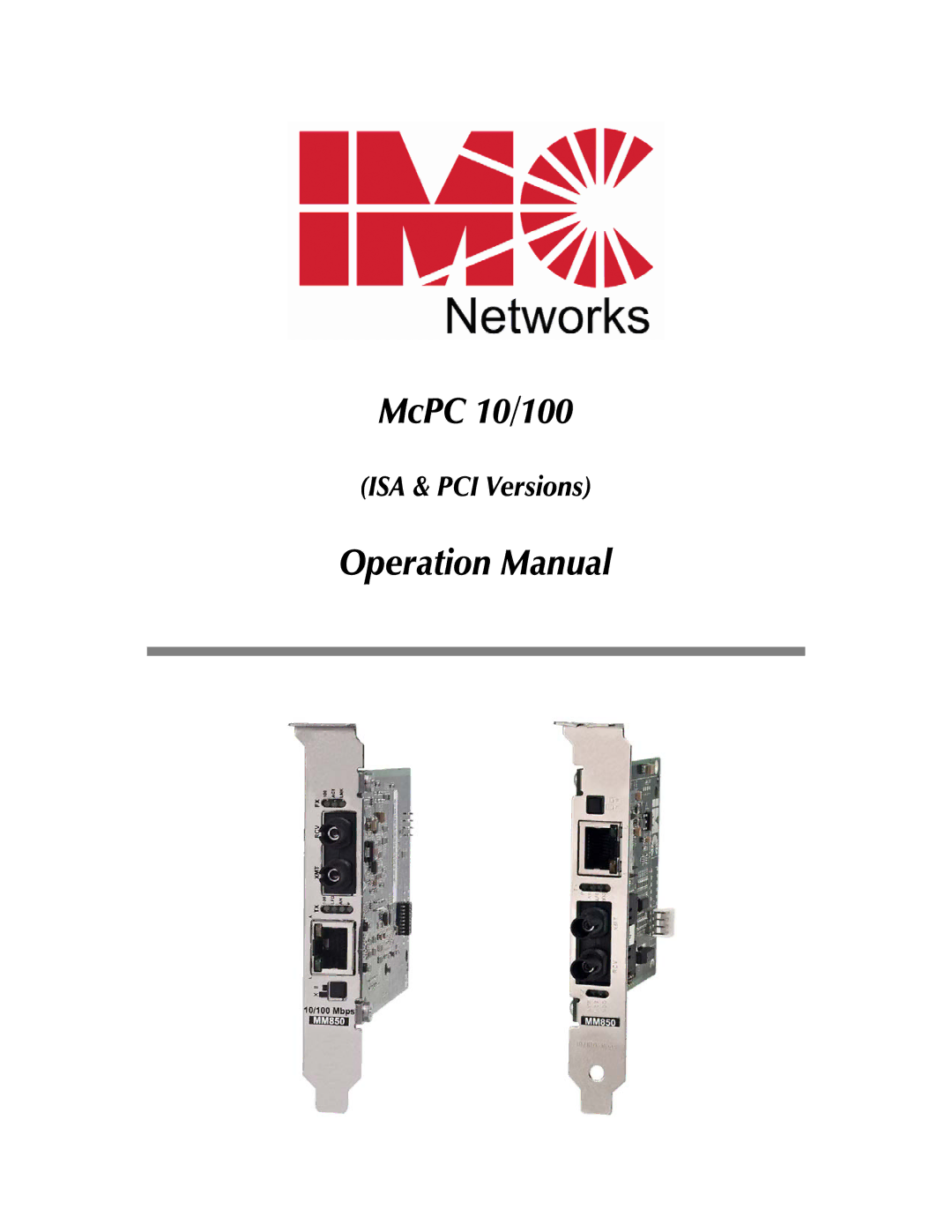 IMC Networks MCPC 10/100 operation manual McPC 10/100 