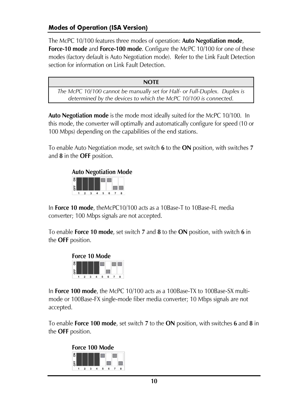 IMC Networks MCPC 10/100 operation manual Modes of Operation ISA Version, Auto Negotiation Mode 