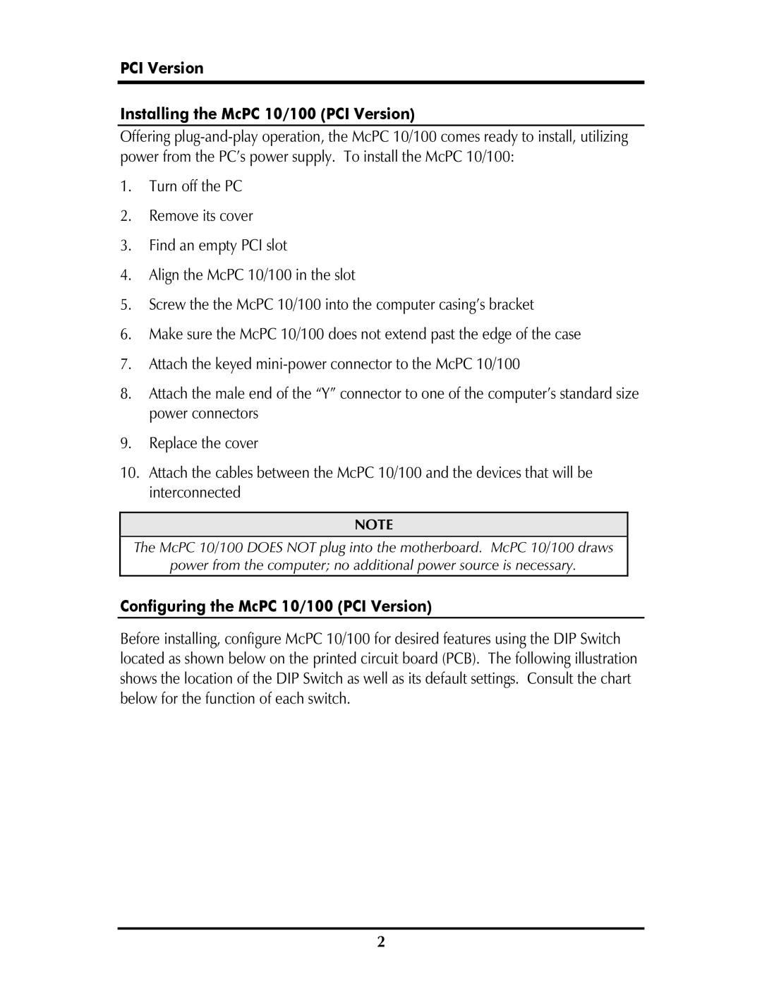IMC Networks MCPC 10/100 PCI Version Installing the McPC 10/100 PCI Version, Configuring the McPC 10/100 PCI Version 