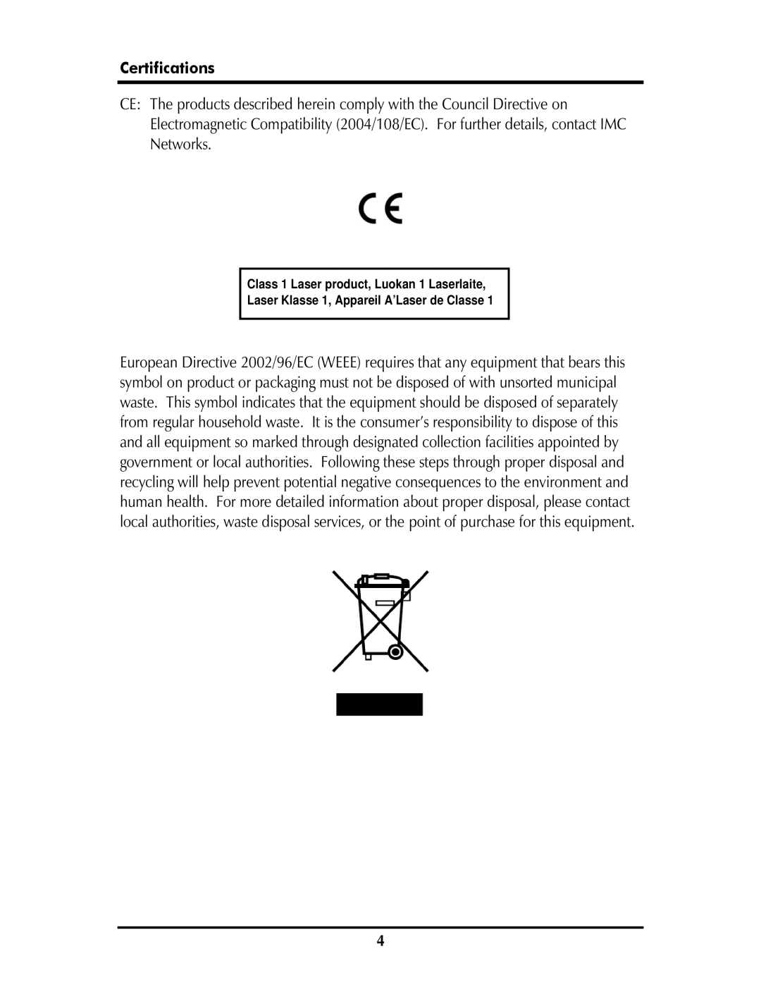 IMC Networks McPc-Gigabit operation manual Certifications 