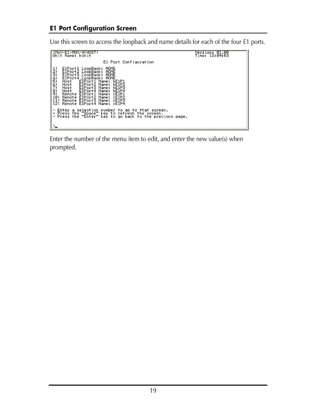 IMC Networks MOR-F-632-120-EB82 operation manual E1 Port Configuration Screen 