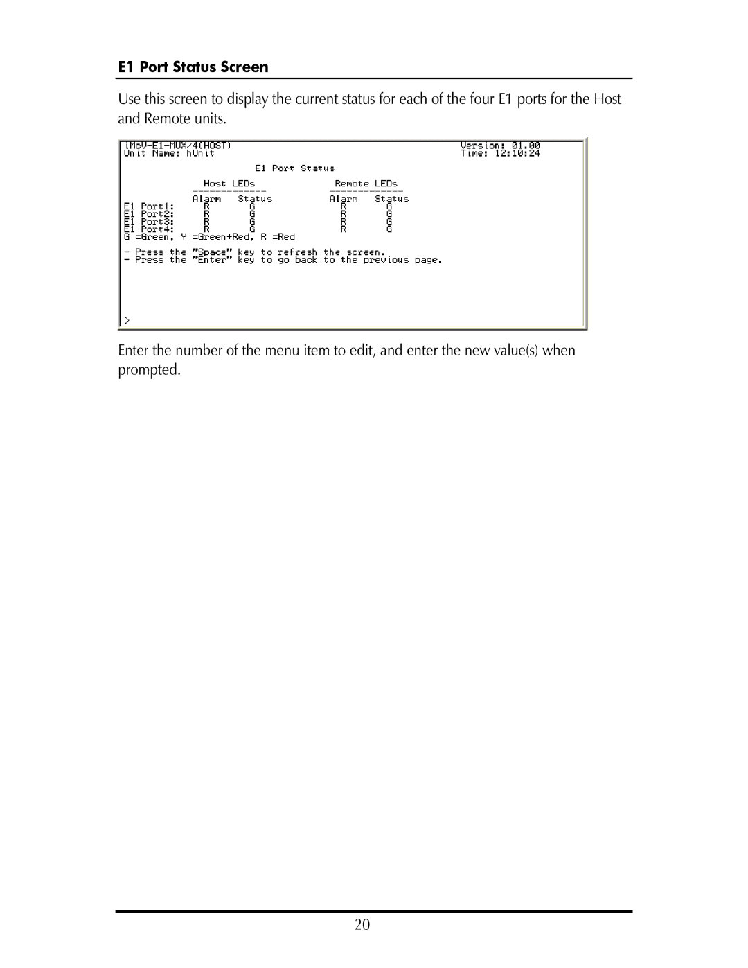 IMC Networks MOR-F-632-120-EB82 operation manual E1 Port Status Screen 