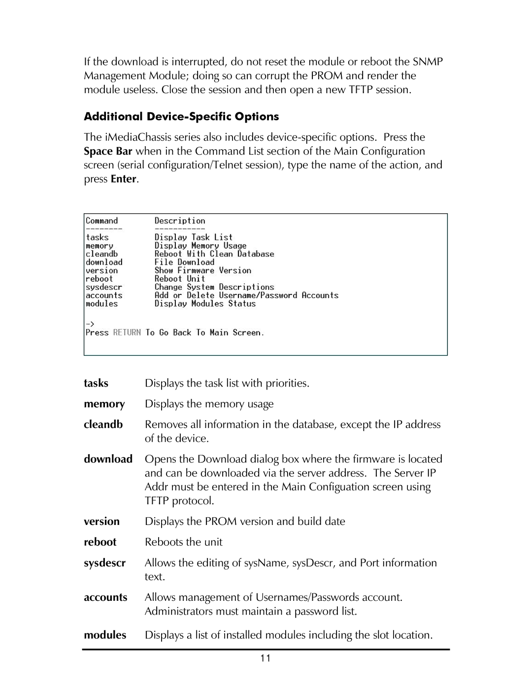 IMC Networks SNMP operation manual Additional Device-Specific Options 