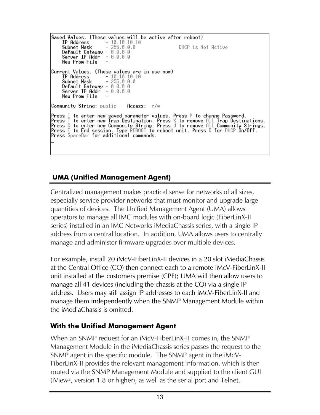 IMC Networks SNMP operation manual UMA Unified Management Agent, With the Unified Management Agent 