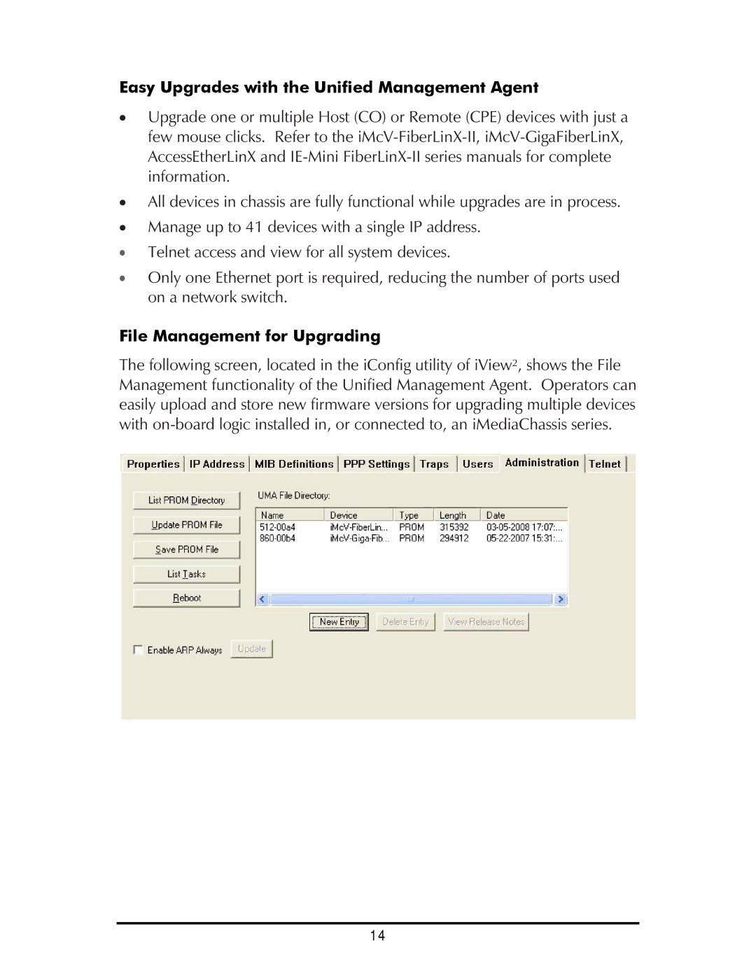 IMC Networks SNMP operation manual Easy Upgrades with the Unified Management Agent, File Management for Upgrading 