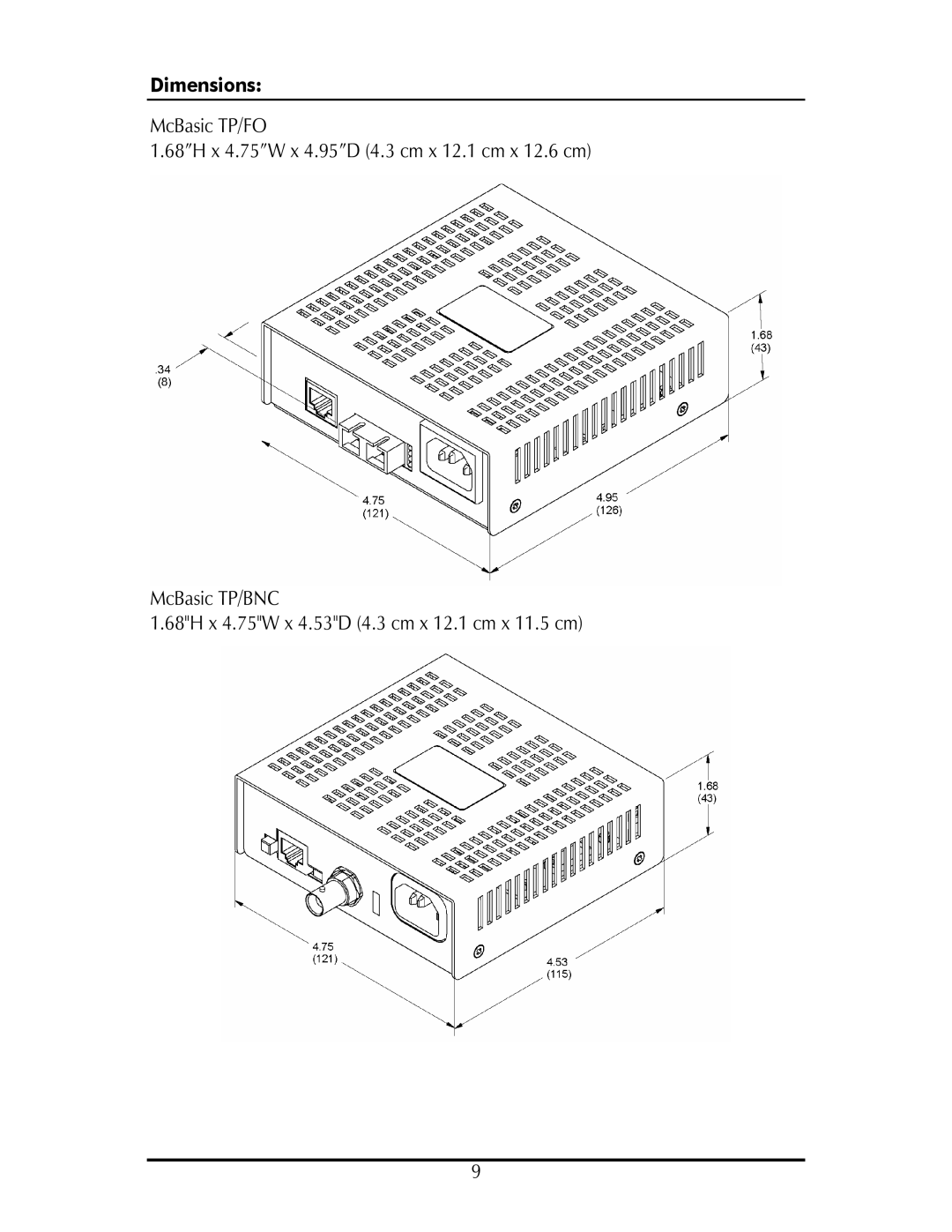 IMC Networks SP50 operation manual Dimensions 