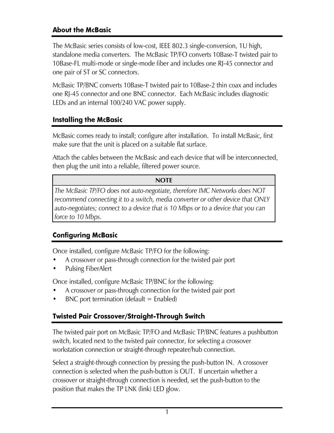 IMC Networks SP50 operation manual About the McBasic, Installing the McBasic, Configuring McBasic 