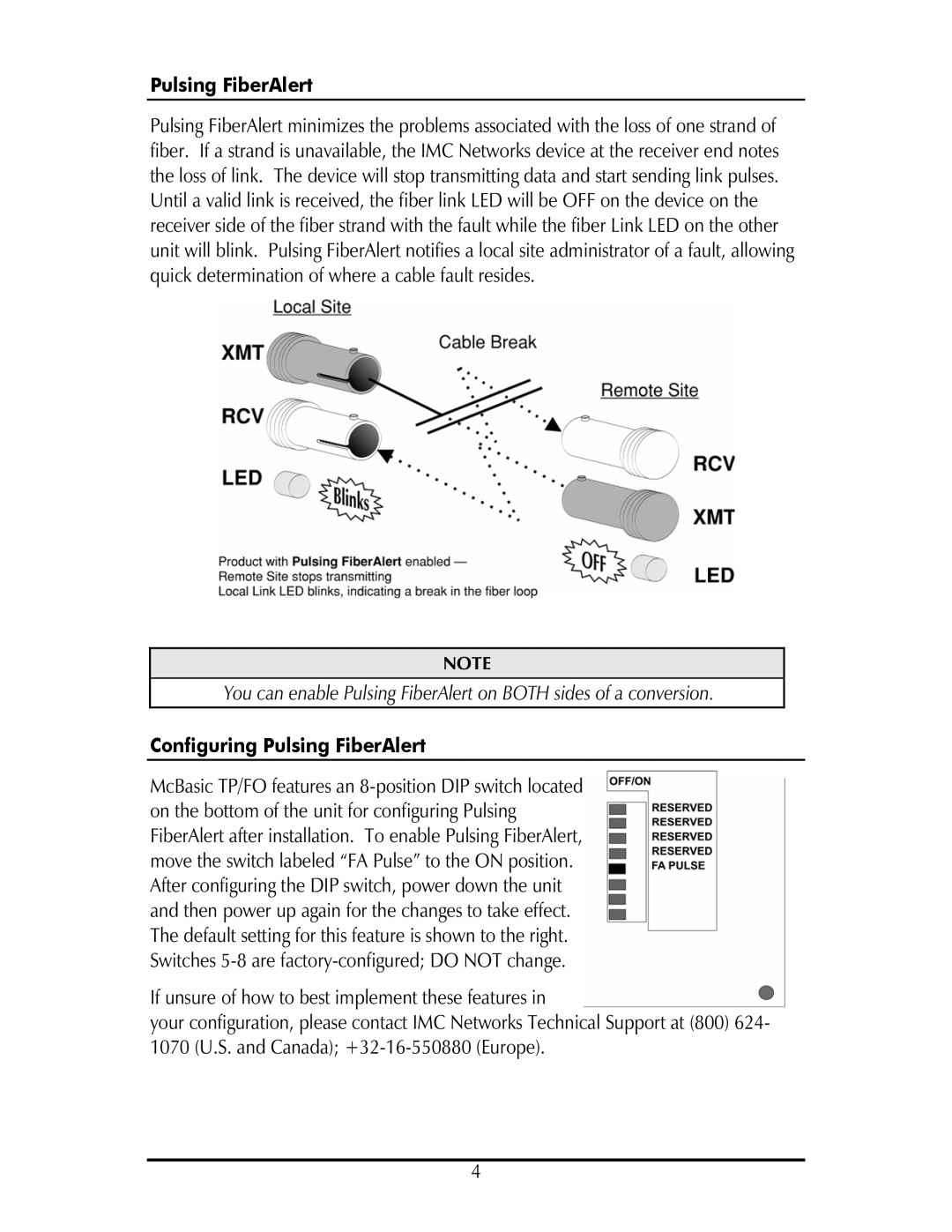 IMC Networks SP50 operation manual Configuring Pulsing FiberAlert 