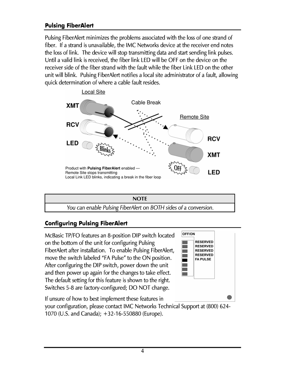 IMC Networks SP50 operation manual Configuring Pulsing FiberAlert 