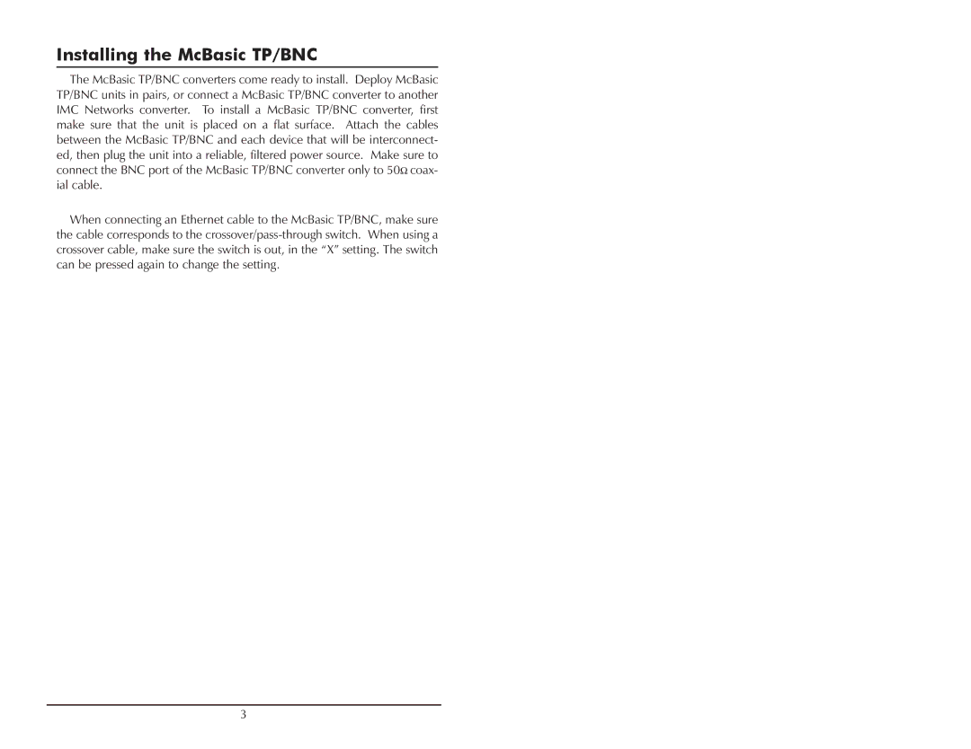 IMC Networks operation manual Installing the McBasic TP/BNC 