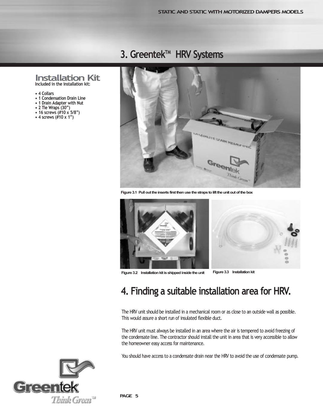 Imperial SHMTM manual GreentekTM HRV Systems, Installation Kit 