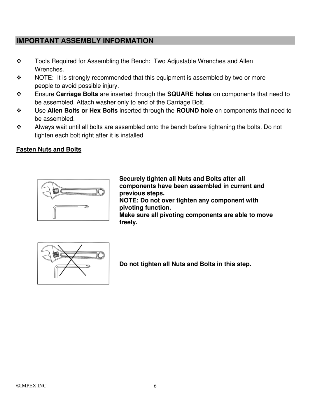 Impex ADI-416 manual Important Assembly Information 