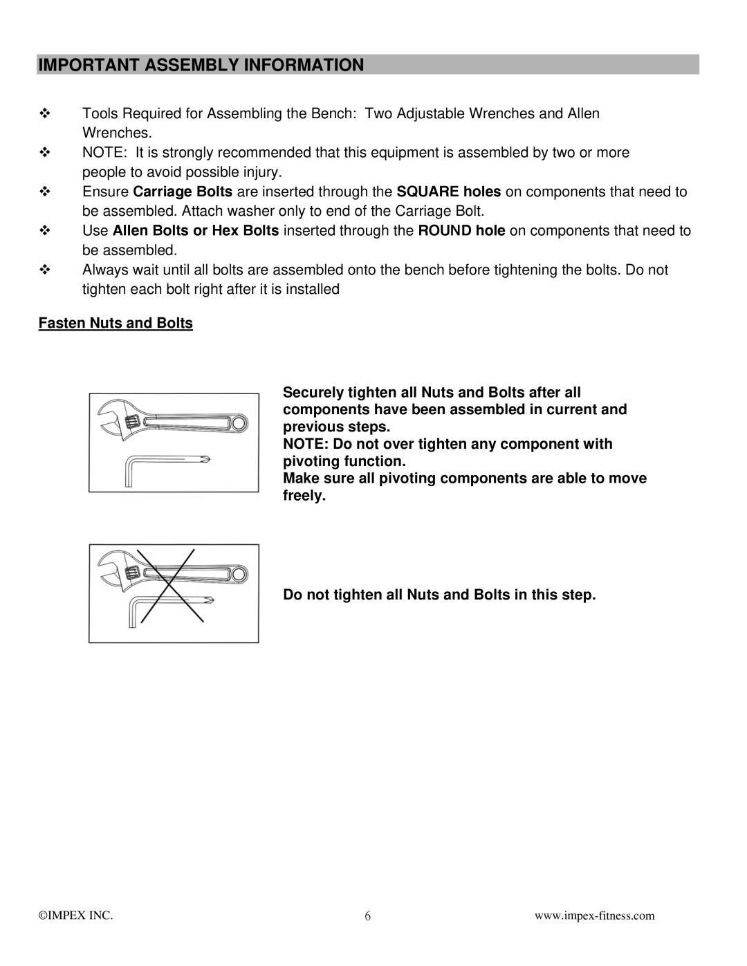 Impex ADI-5100-I manual Important Assembly Information 