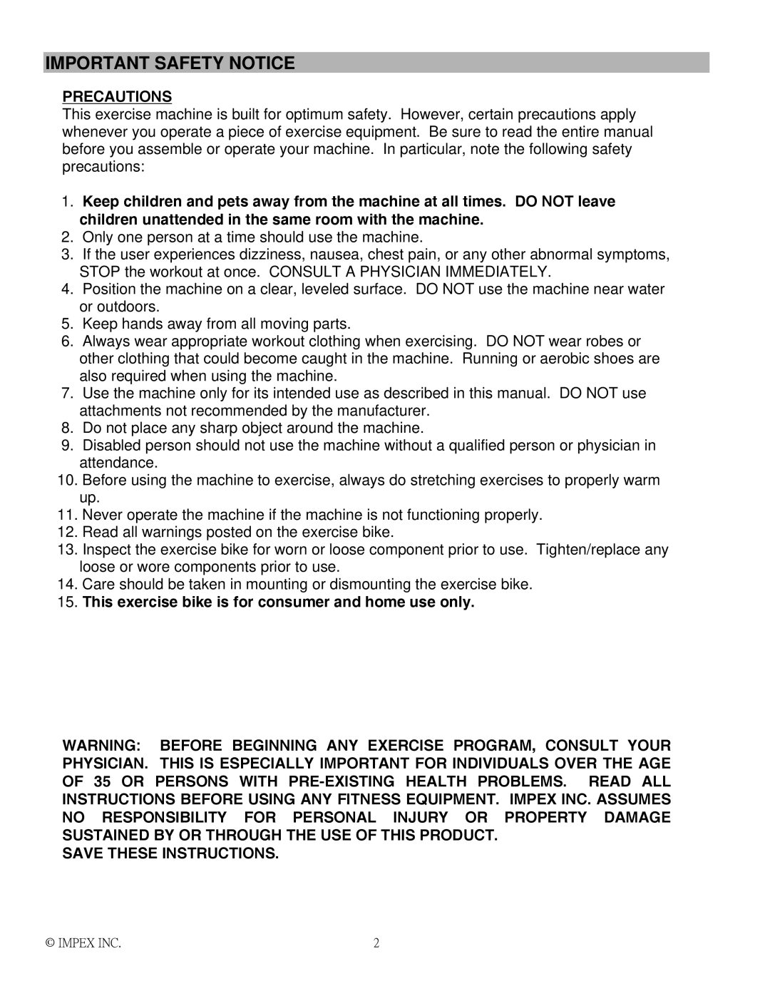 Impex AIR-1 manual Important Safety Notice, Precautions 