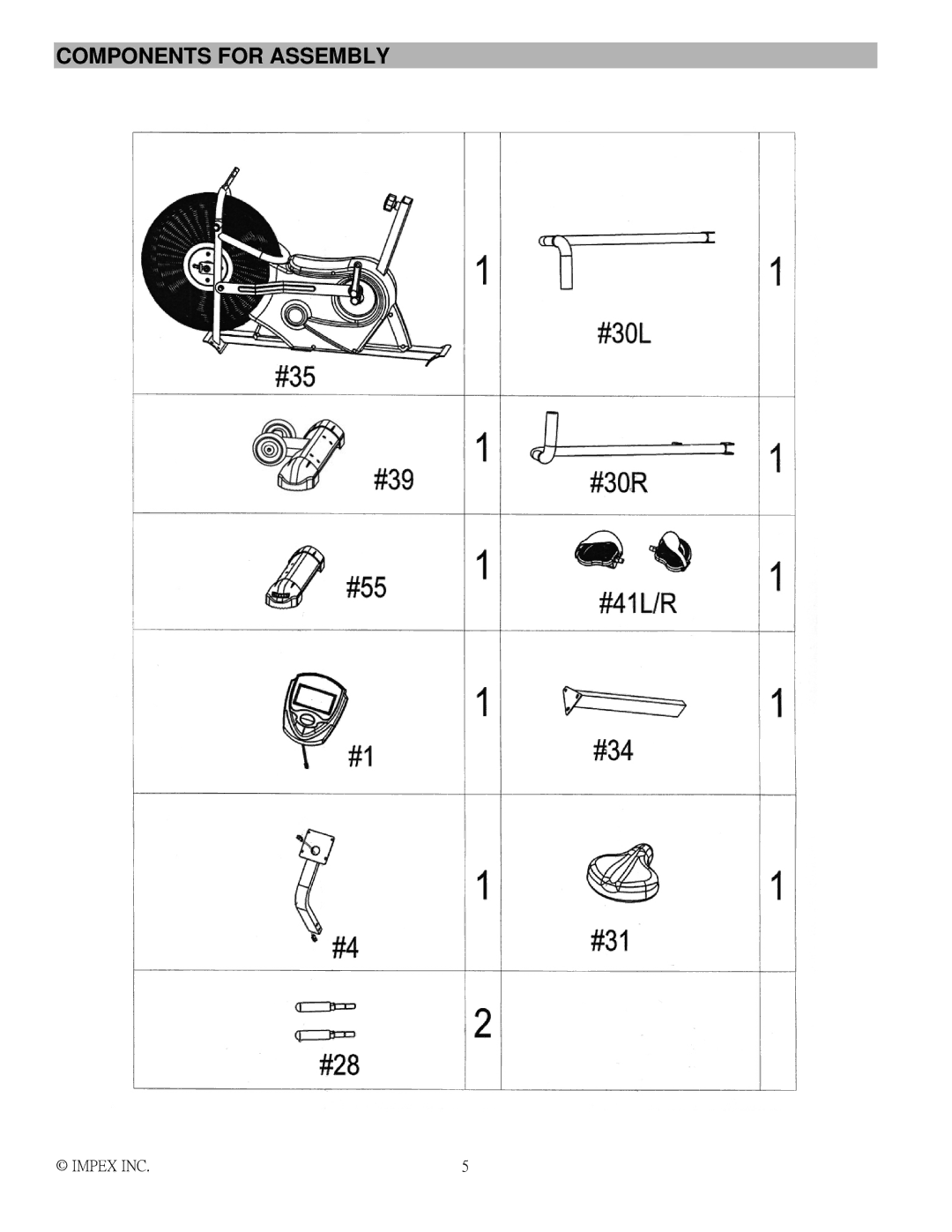 Impex AIR-1 manual Components for Assembly 