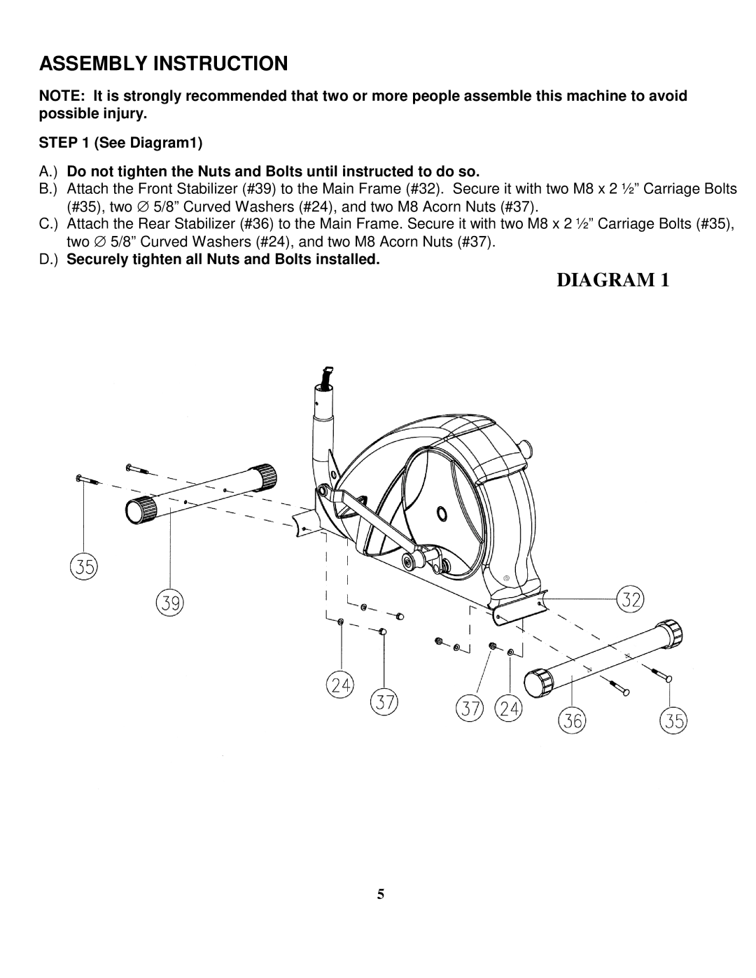 Impex BF-1200 manual Assembly Instruction, Securely tighten all Nuts and Bolts installed 