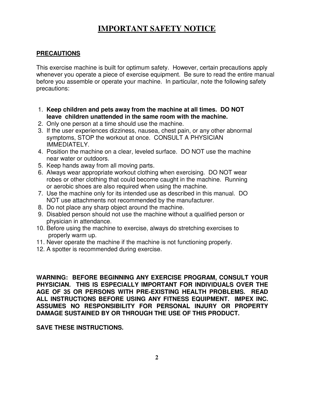 Impex CB-200 manual Important Safety Notice 