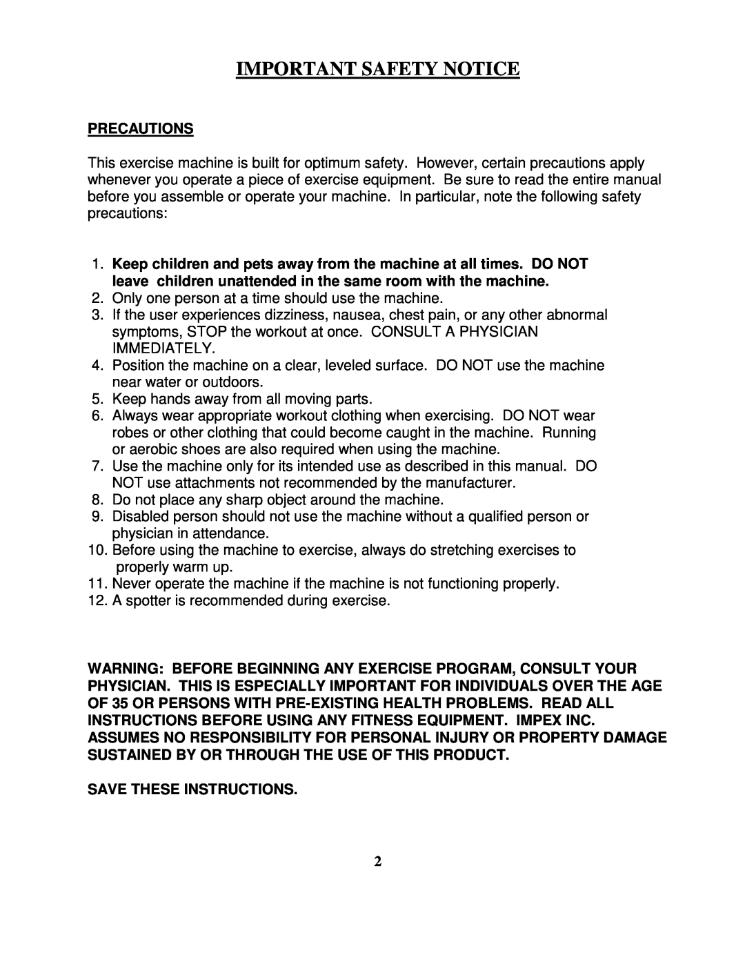 Impex CB-339 manual Important Safety Notice, Precautions, Save These Instructions 
