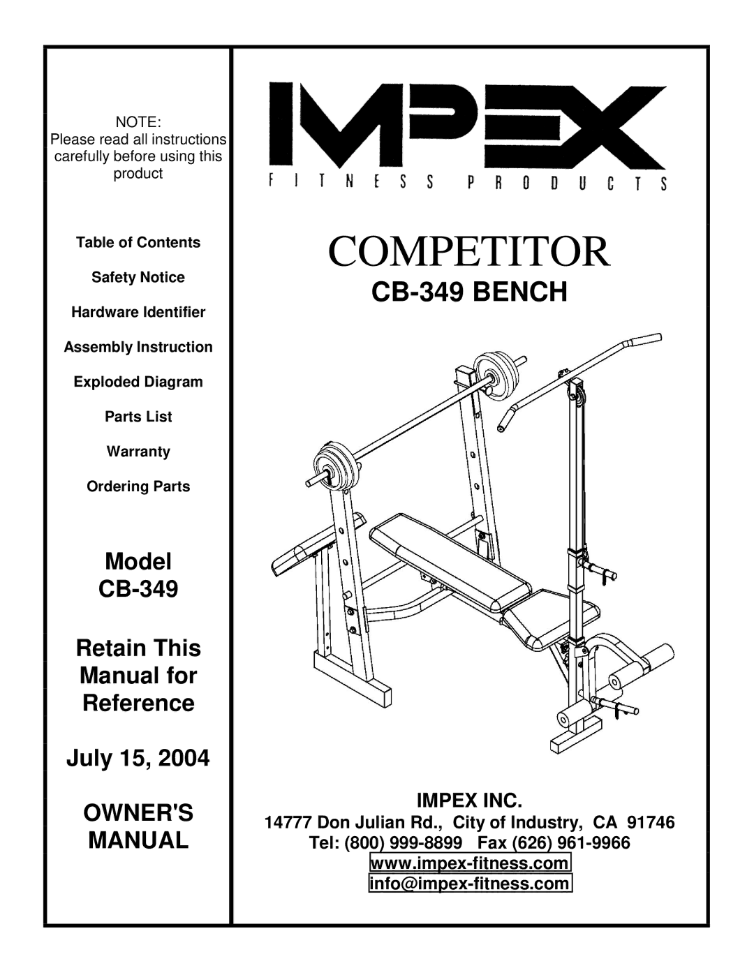 Impex CB-349 manual Competitor 