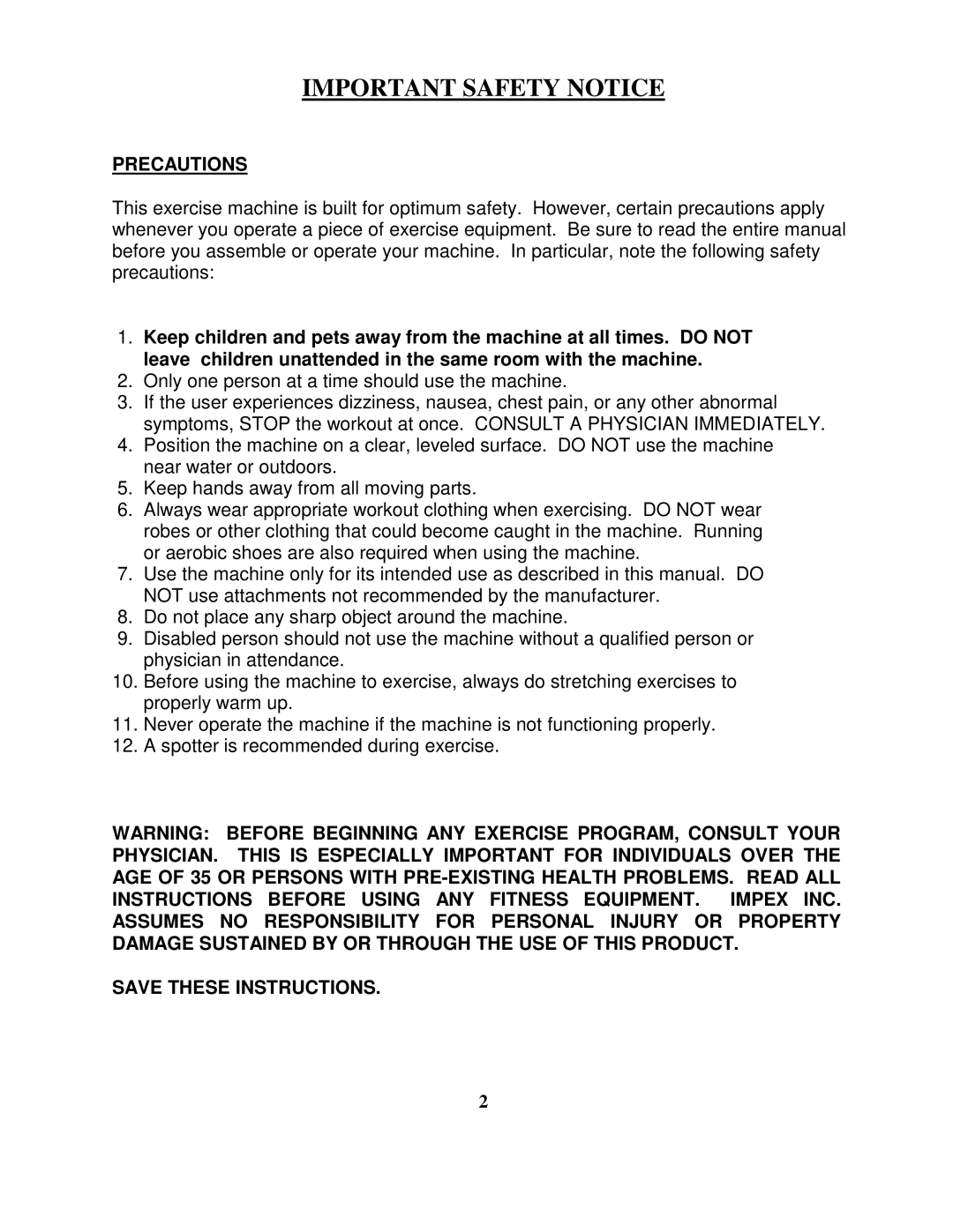 Impex CB-359 manual Important Safety Notice 