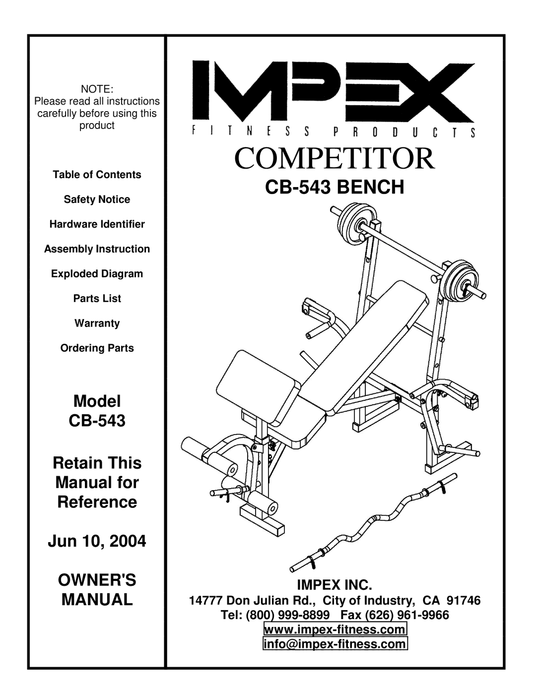 Impex CB-543 manual Competitor 