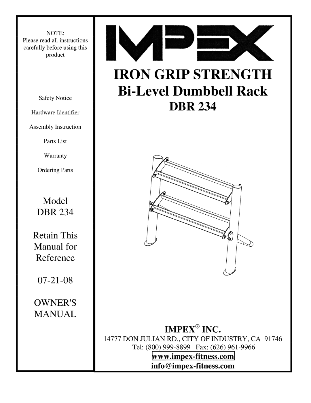 Impex DBR 234 manual Iron Grip Strength 