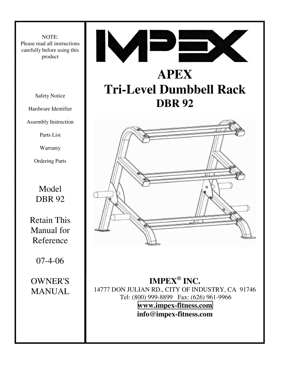 Impex DBR 92 manual Apex 