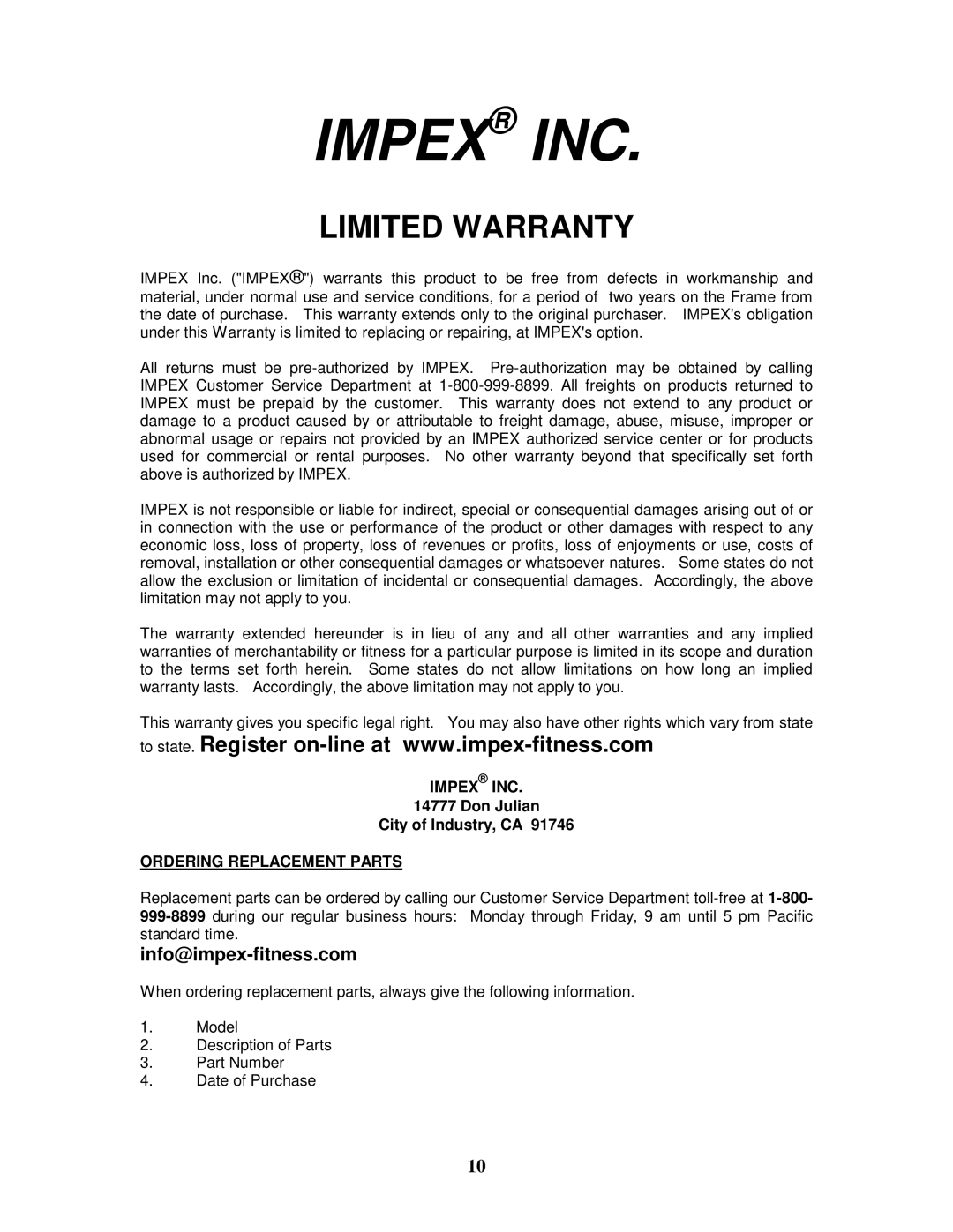 Impex DBR 92 manual Impex INC 