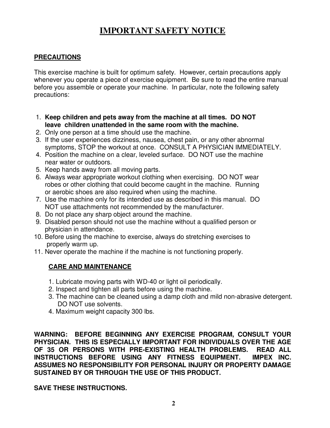 Impex EVE-540 manual Important Safety Notice 