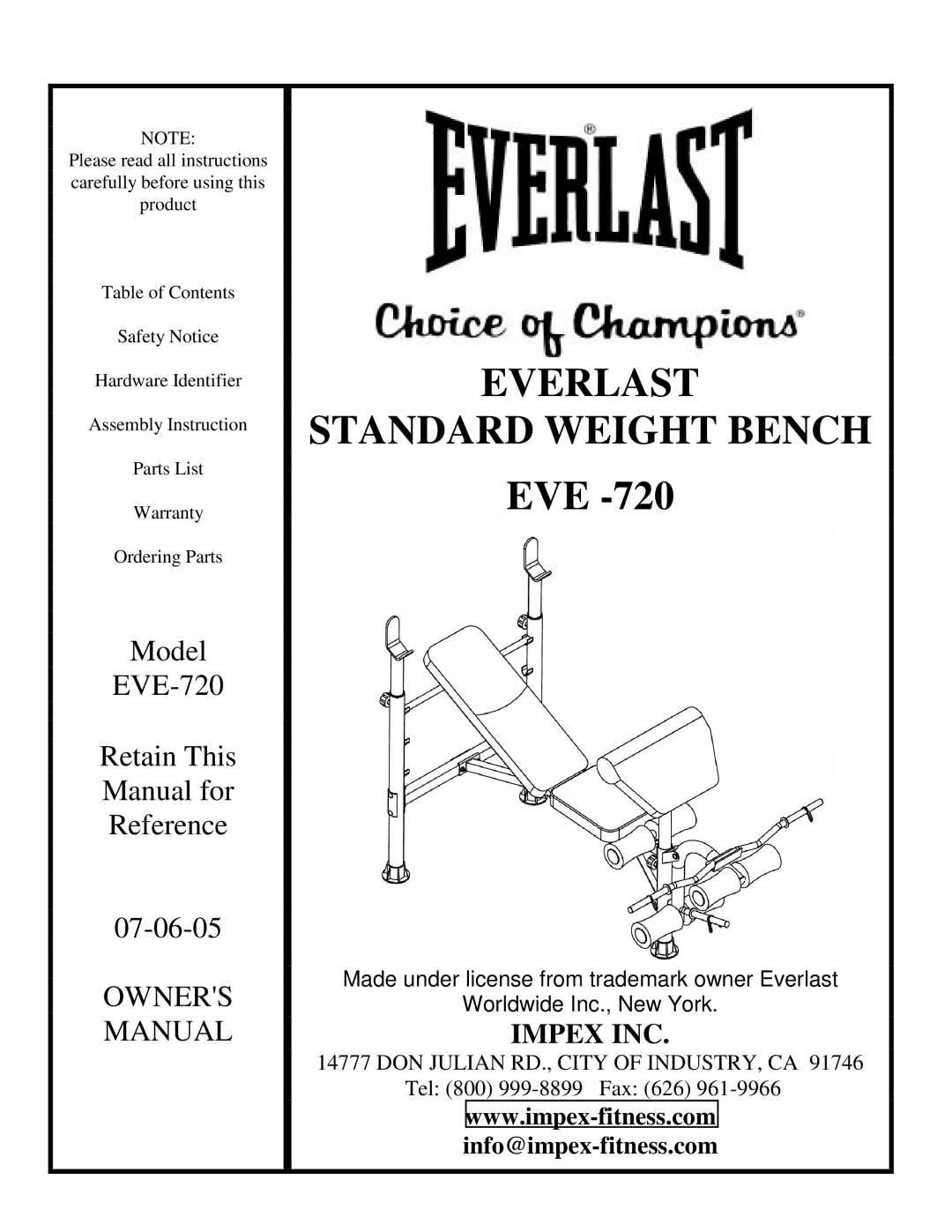 Impex EVE-720 manual Everlast 