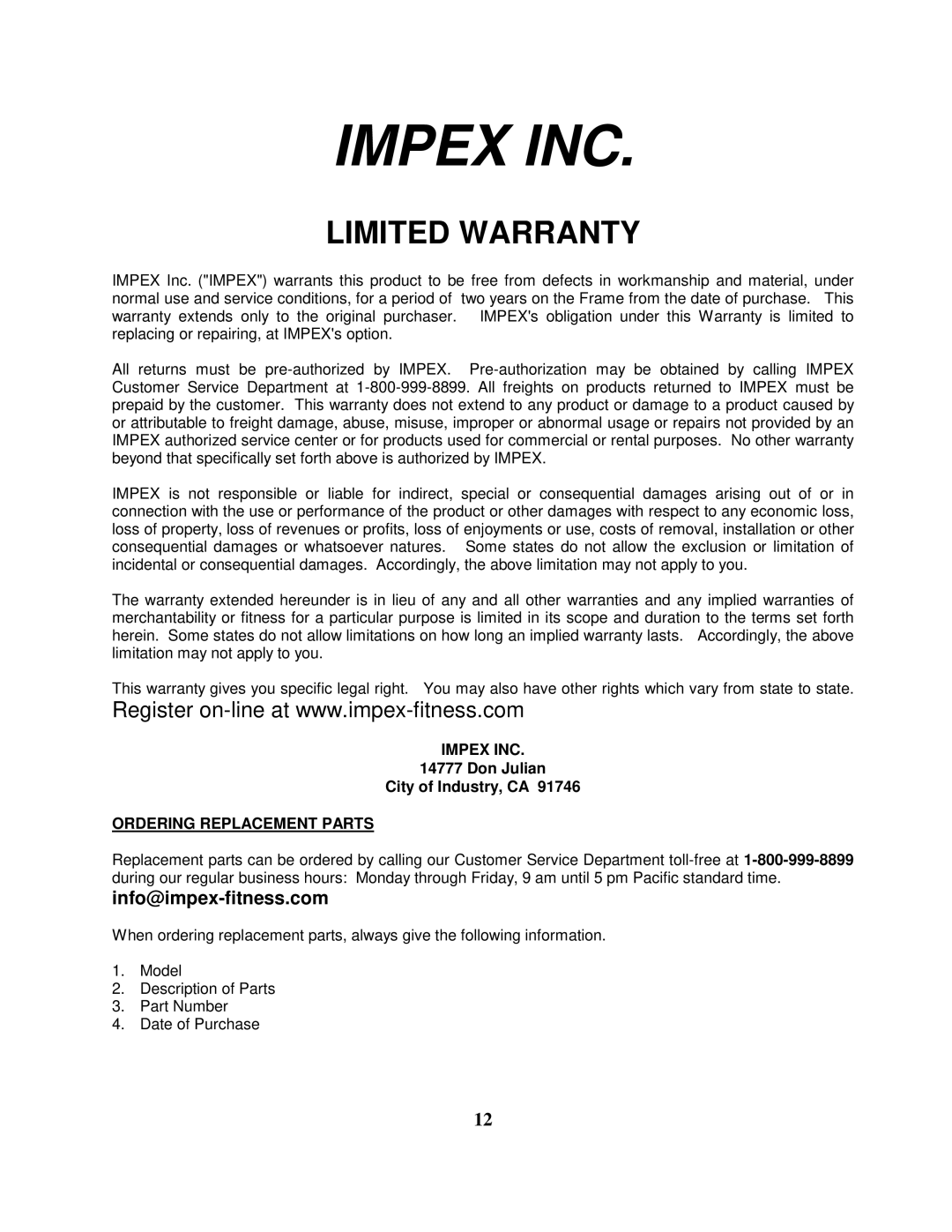 Impex EVE-720 manual Impex INC 