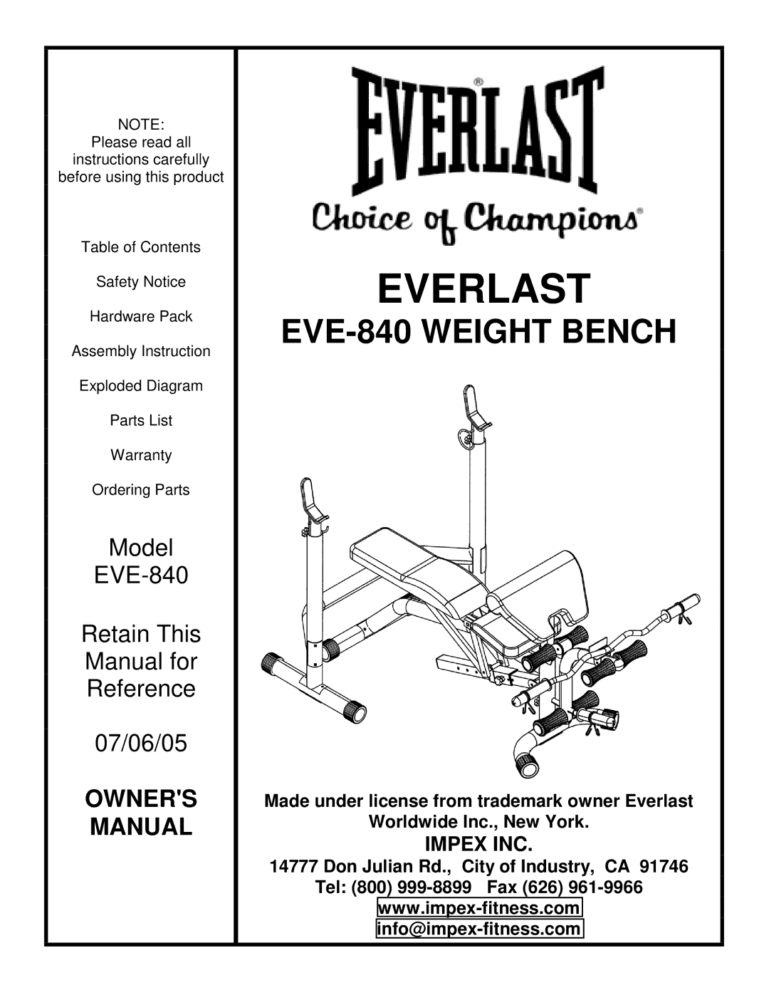 Impex EVE-840 manual Everlast 