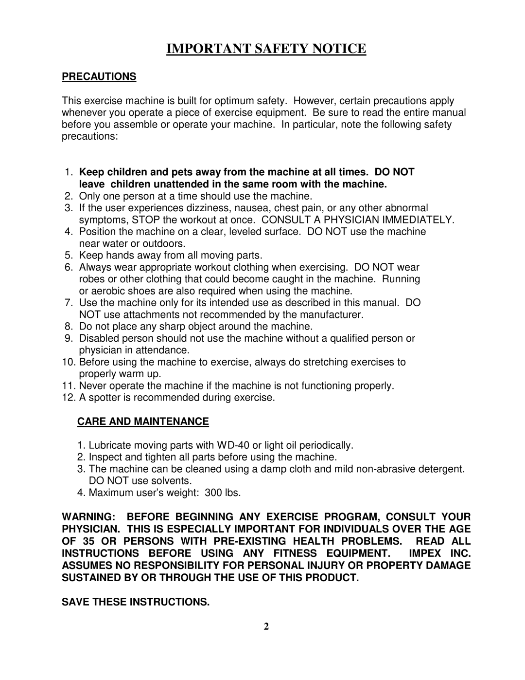 Impex EVE-890 manual Important Safety Notice 