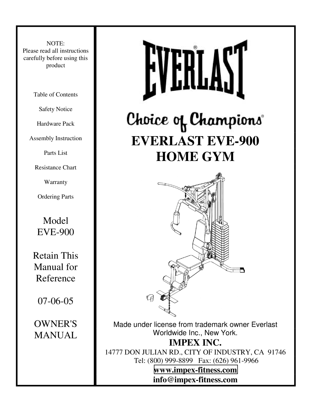 Impex manual Everlast EVE-900 